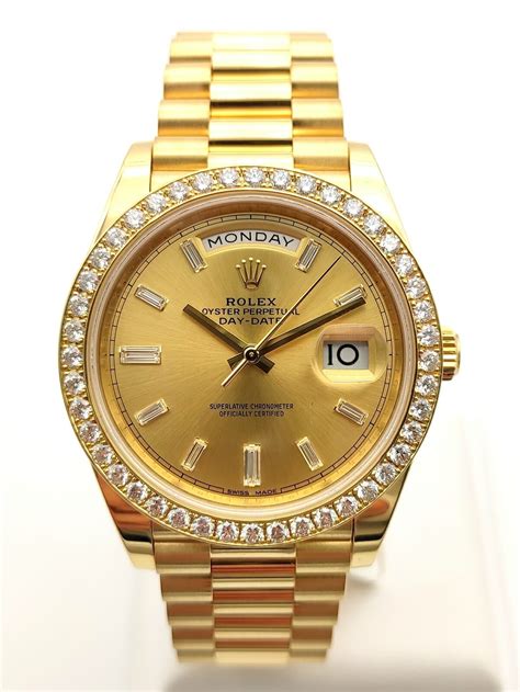 gold rolex watch baguette diamond|Rolex day date watches.